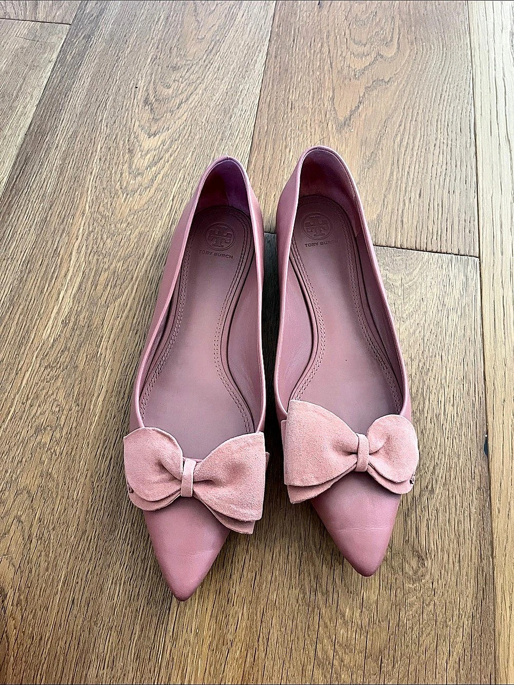 Tory Burch Bow Pointed-Toe Flats in Pink